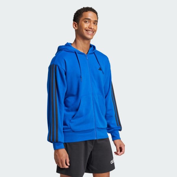 Blu Felpa con cappuccio Essentials 3-Stripes French Terry Full-Zip