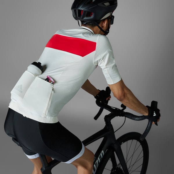 Weiss adidas Heritage Tempo 3-Streifen Radtrikot