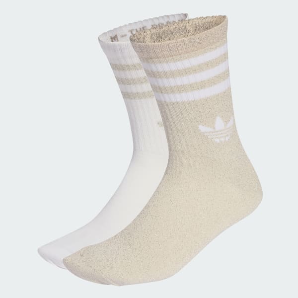 Beige 3-Streifen Glitzer Crew Socken, 2 Paar