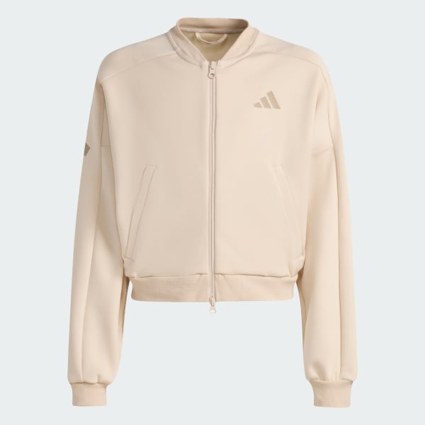 bézová TEPLÁKOVÝ TOP FUTURE ICONS 3 STRIPES FULL ZIP TRACK TOP