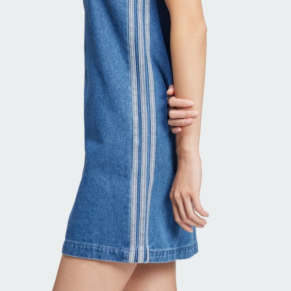 adidas Adicolor Denim 3-Stripes Tank Dress - Blue | Free