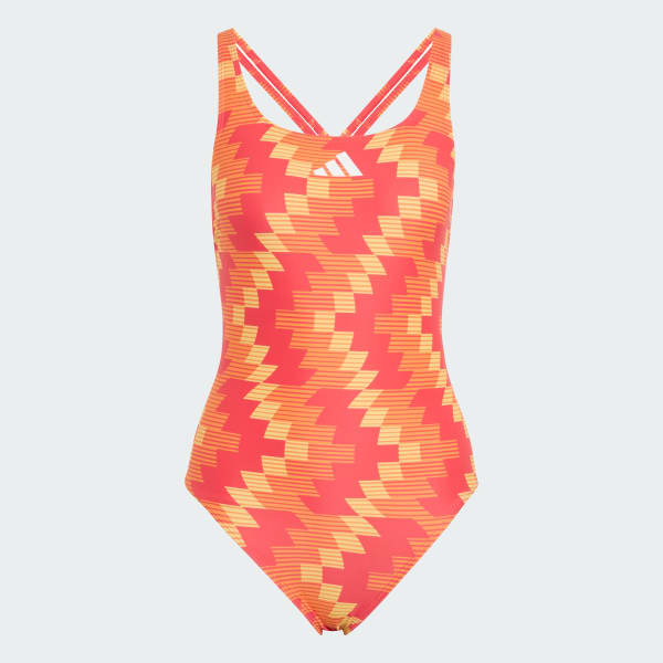 Red Football-Inspired V-Back Graphic Swimsuit