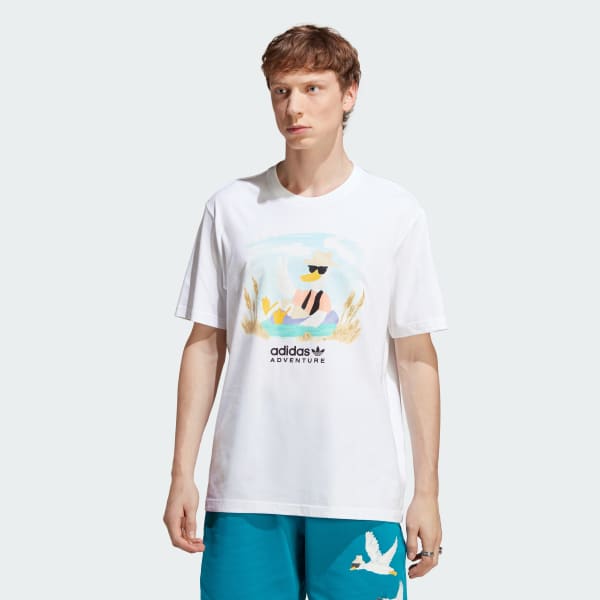 สีขาว เสื้อยืดพิมพ์ลาย adidas Adventure