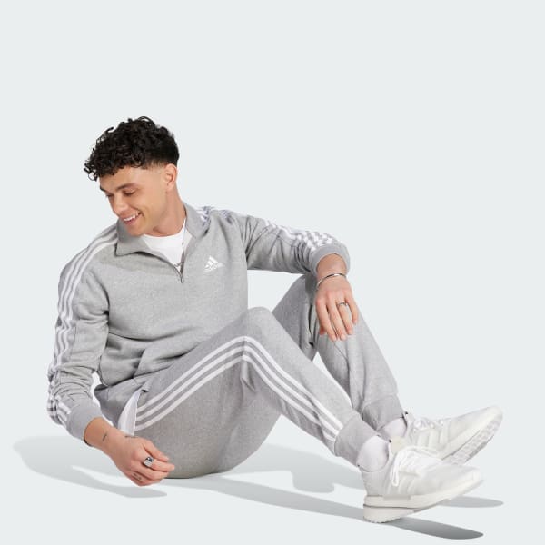 Grey Essentials Fleece 3-Stripes Tapered Cuff Pants