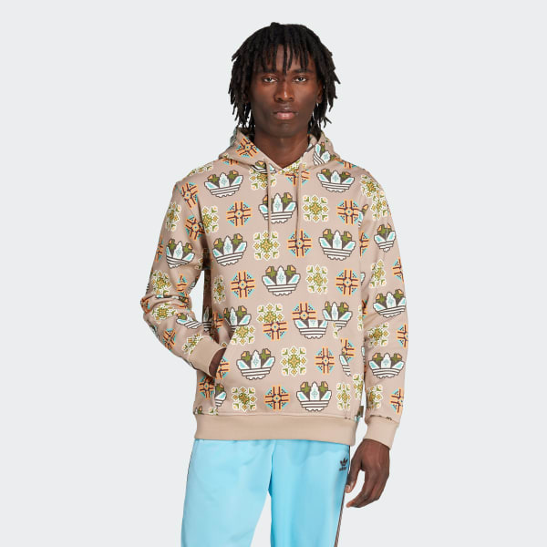 adidas Tile Allover Print Loose Hoodie - Brown | Free Shipping