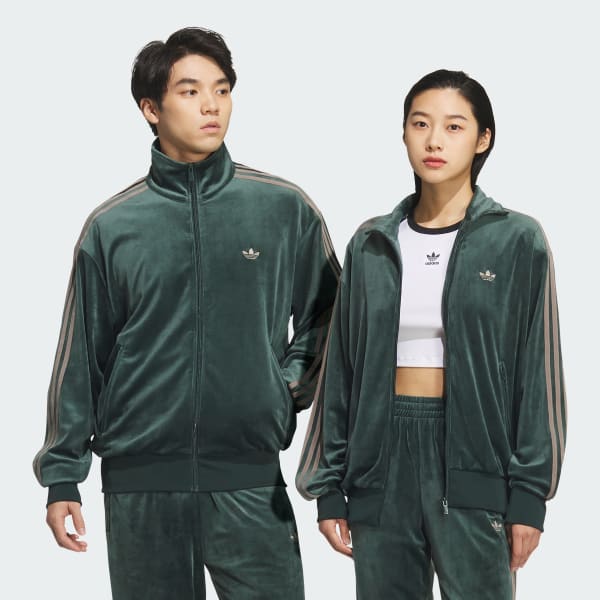 美品　アディダス　ジャージ　ベロア　バルーンスリーブ　ピンク　グリーン　M adidas - adidas アディダス ジャージセットアップ ベロア