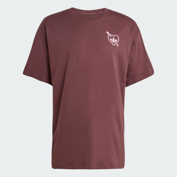 Burgundy Cupid and Heart Graphic Oversized T-Shirt