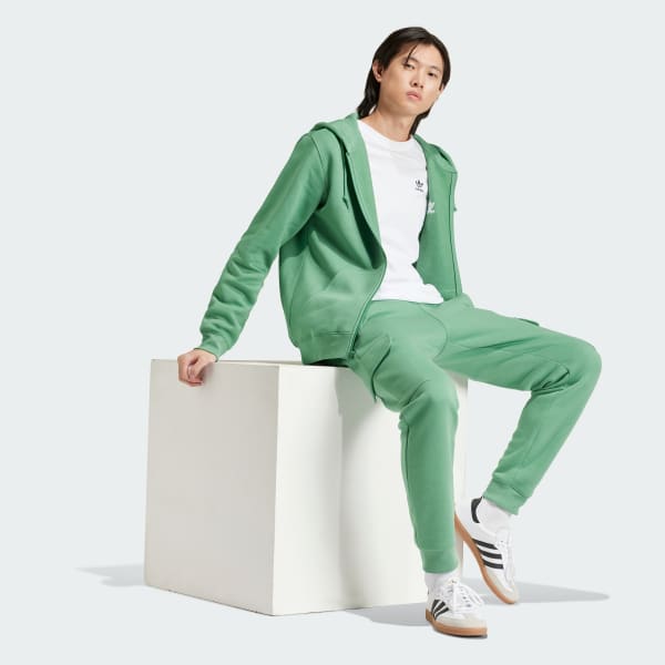 Verde Moletom Capuz Zíper Trefoil Essentials