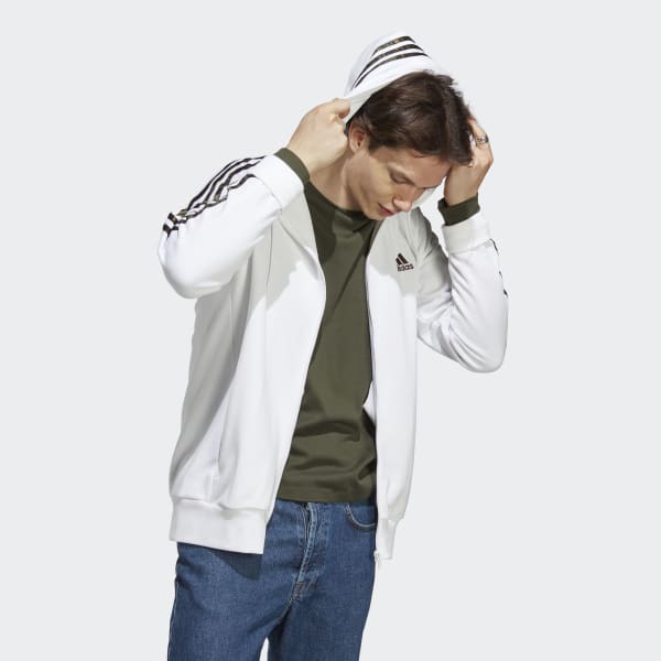 White Essentials French Terry 3-Stripes Full-Zip Hoodie