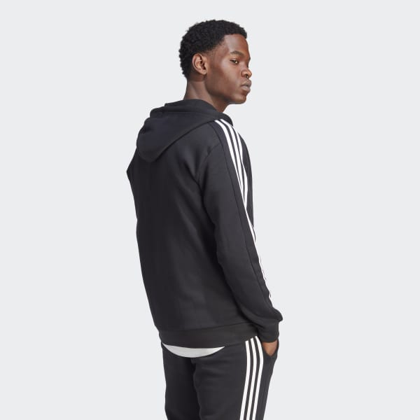 Mens adidas Essentials Fleece 3-Stripes Hoodie - Black