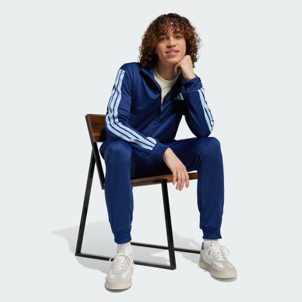 Azul Conjunto deportivo de felpa francesa con las 3 Franjas