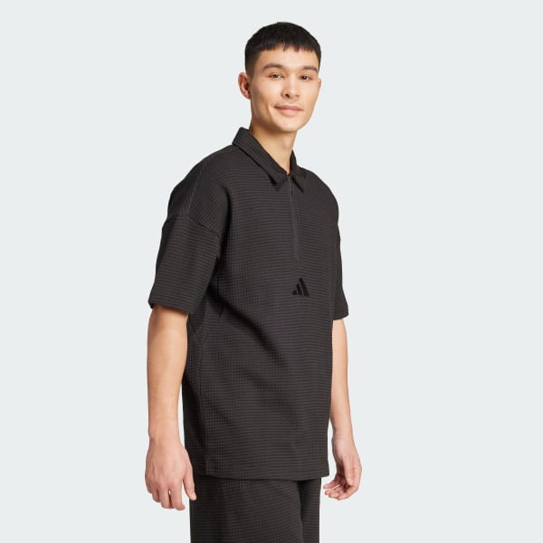 Black All SZN Waffle Knit Half-Zip Polo