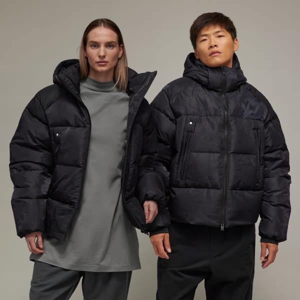 Black Y-3 그래픽 퍼퍼 재킷