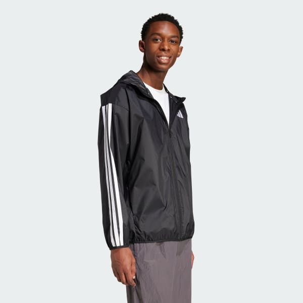 Black Essential 3-Stripes Ripstop Windbreaker