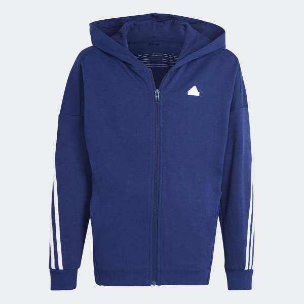 Blue Future Icons 3-Stripes Full-Zip Hooded Track Top