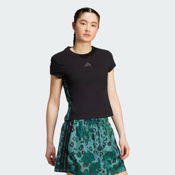 Black Animal Print 3-Stripes T-Shirt