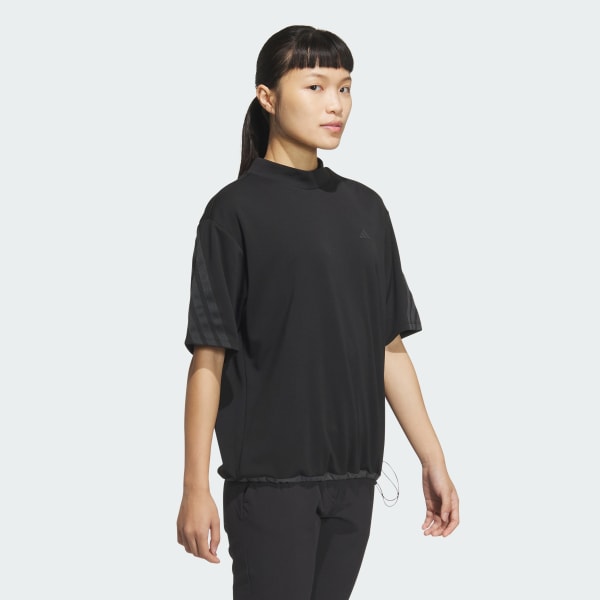 ブラック 【ゴルフ】スリーストライプス  ボックスシルエット モックネック 半袖シャツ