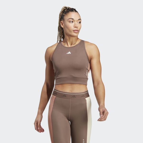 adidas Techfit Colorblock Crop Tank Top - Brown