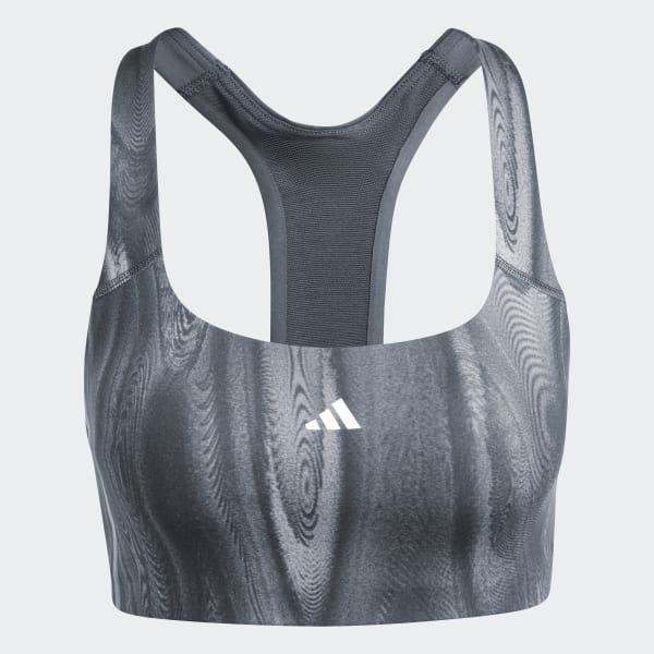 Grey Powerimpact Training Medium-Support 3-Stripes Bra