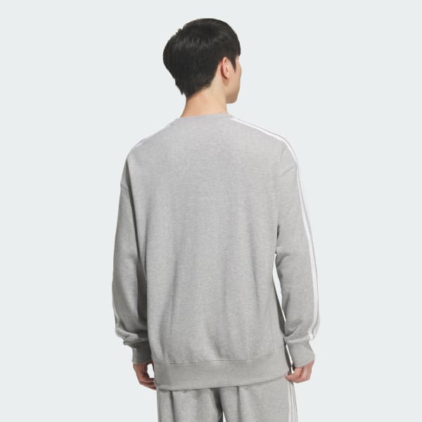 Grey 에센셜 플러스 루즈 핏 3-스트라이프 프렌치테리 스웨트셔츠