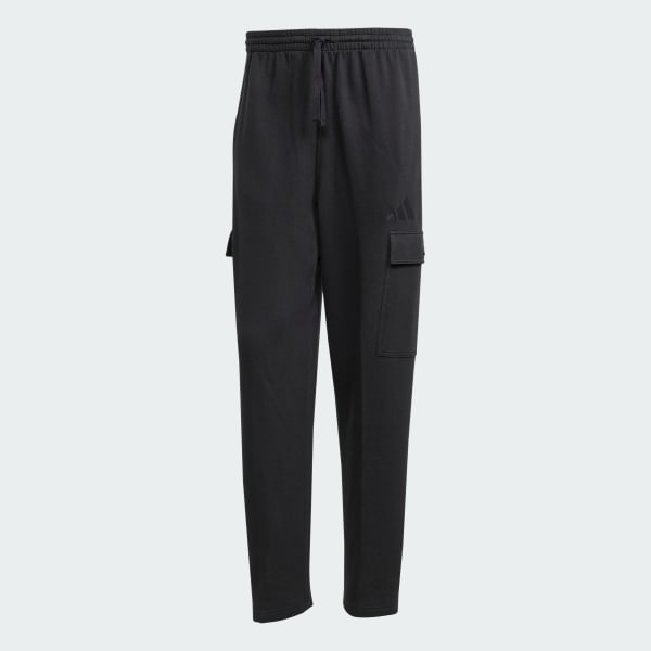 Black ALL SZN French Terry Loose Cargo Open Hem Pants