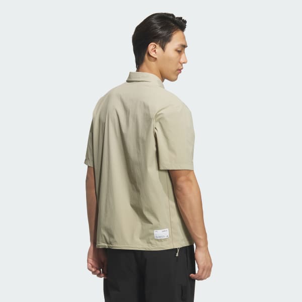 Brown 클럽 컨수머 우븐 숏 슬리브 루즈 핏 폴로 셔츠