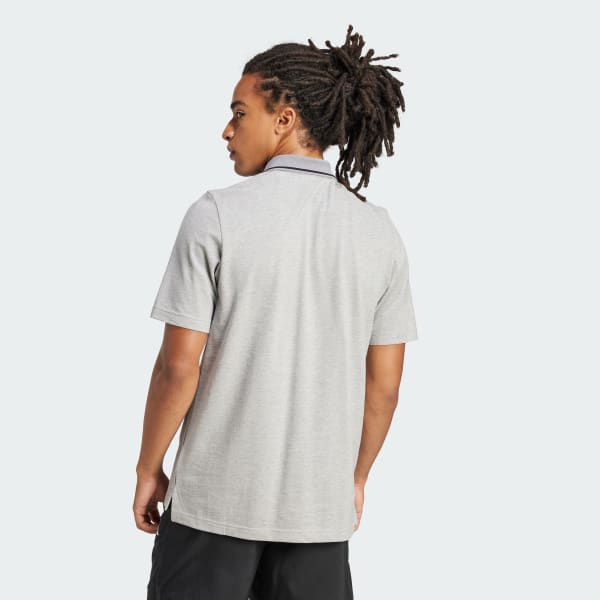 Grey Essentials Small Logo Piqué Polo Shirt