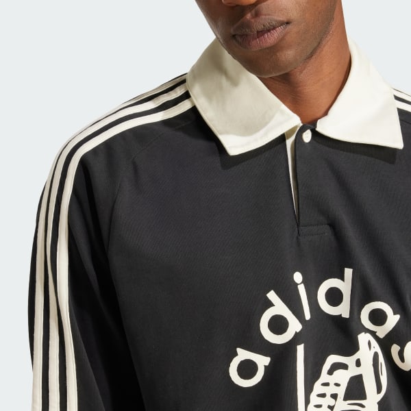 Adidas Rugby Polo Shirt Black M Mens Originals Long Sleeve Shirts