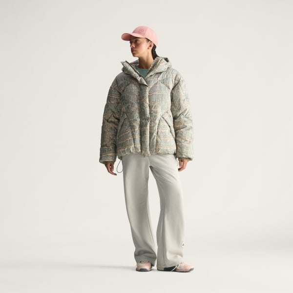 Beige Chaqueta de invierno acolchada y estampada de largo medio adidas by Stella McCartney