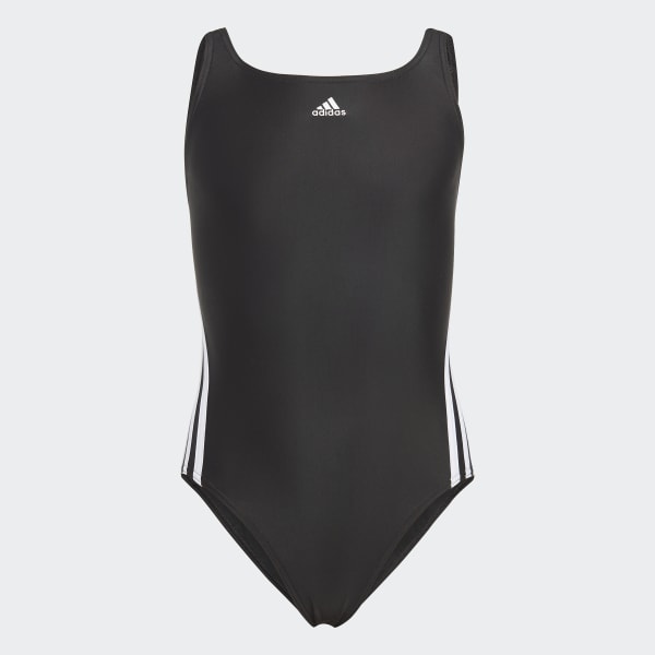 Negro Traje de Natación 3 Franjas