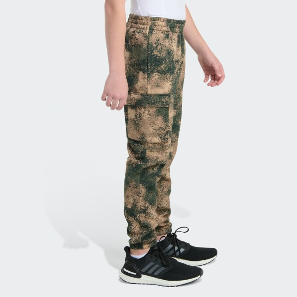 Brown Elastic Waistband Woodland Camo Printed Cargo Joggers
