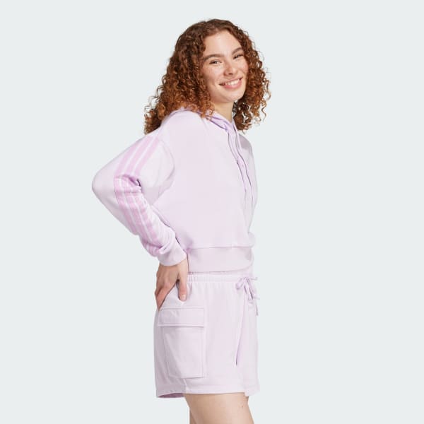 Morado Buzo Corto con Capucha Essentials 3 Rayas Felpa Francesa