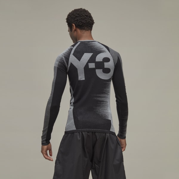 adidas Y3 Engineered Knit Long Sleeve Baselayer Tee Black Men's