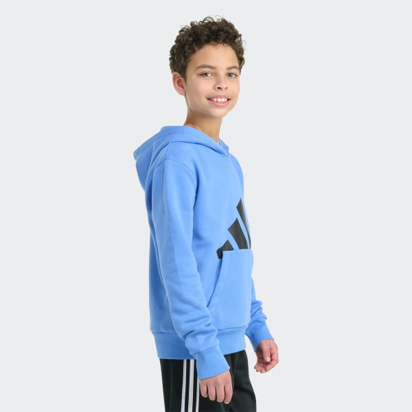 Blue Long Sleeve Essential Big Logo Fleece Pullover Hoodie

