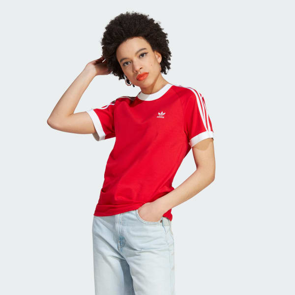 adidas Adicolor Classics Slim 3-Stripes Tee - Red | Women's Lifestyle | adidas