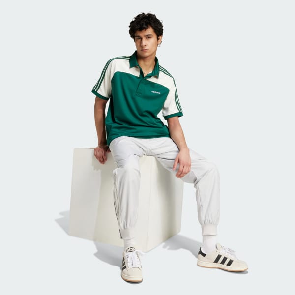 Green '80s Premium 3-Stripes Archive Mock Mesh Polo Shirt