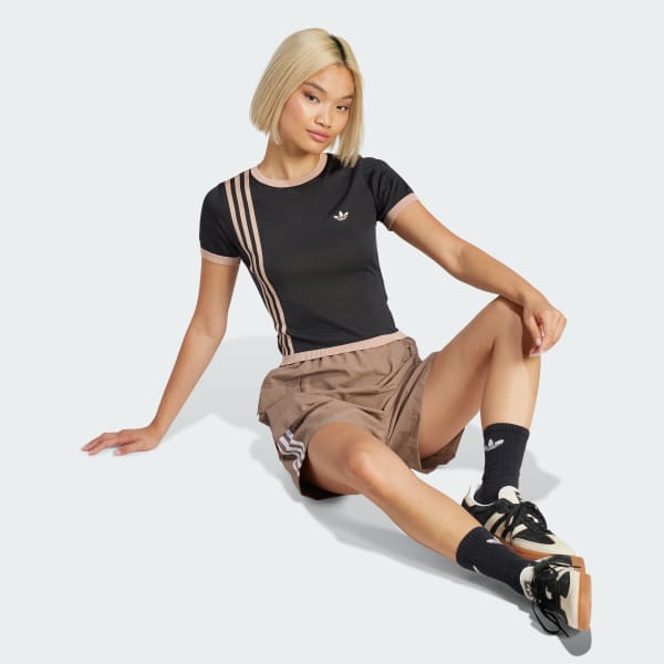 Black Knitted 3-Stripes Short Tee