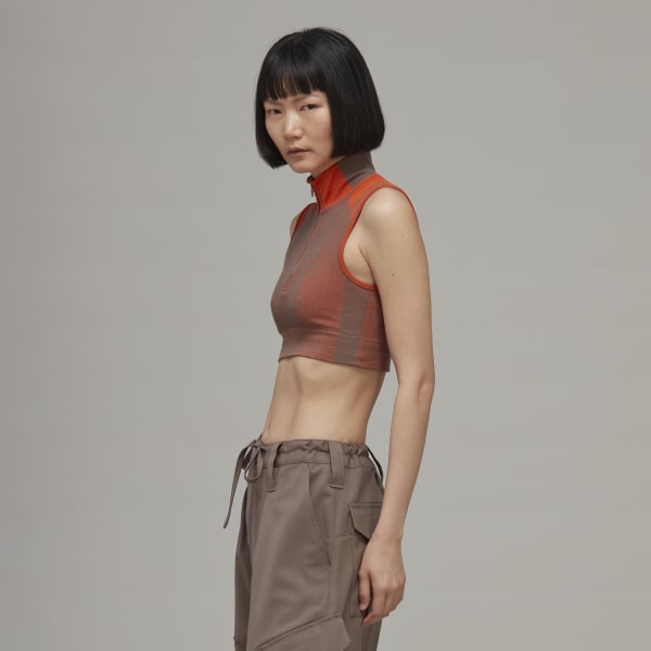 Brown Y-3 Classic Seamless Knit Sport Top (Cropped) SF410