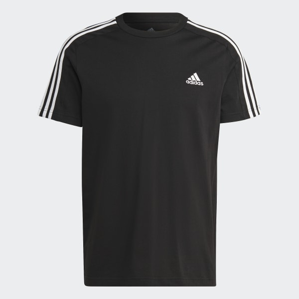 สีดำ เสื้อยืดผ้าซิงเกิลเจอร์ซีย์ Essentials 3-Stripes