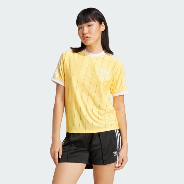 オレンジ アディカラースリーストライプス ピンストライプ半袖Tシャツ