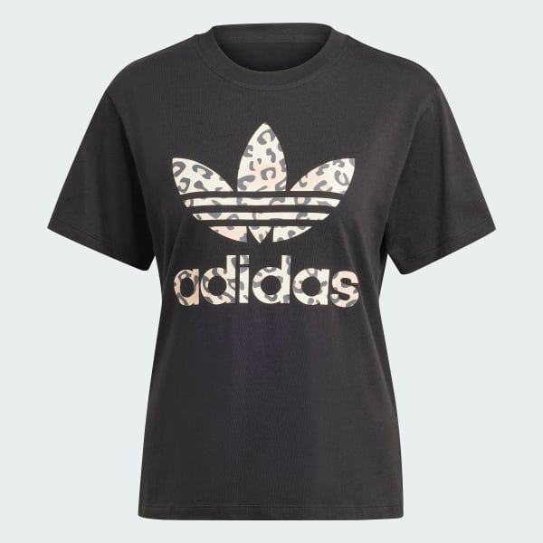 สีดำ เสื้อยืด adidas Originals Leopard Luxe Trefoil