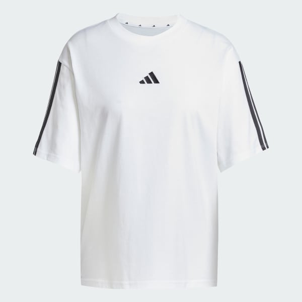 สีขาว เสื้อยืดทรงบอยเฟรนด์ Essentials 3-Stripes