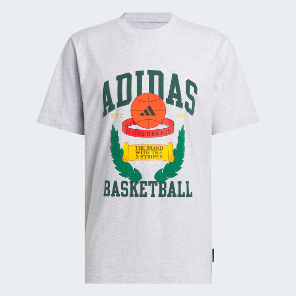 Cinza Camiseta Estampada Basketball Crest