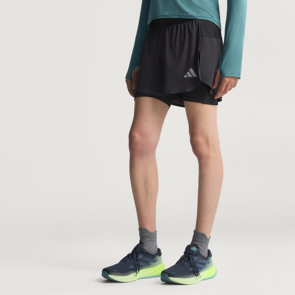 สีดำ กางเกงวิ่งขาสั้นดีไซน์ทูอินวัน Adi365 CLIMACOOL+