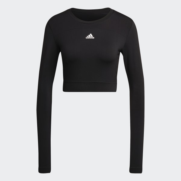 Black adidas AEROKNIT Seamless Fitted Cropped Tee
