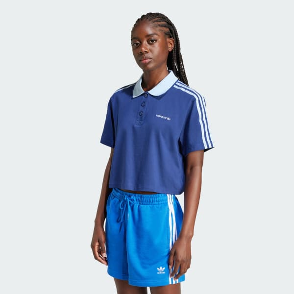 Blue Loose Crop Polo Shirt