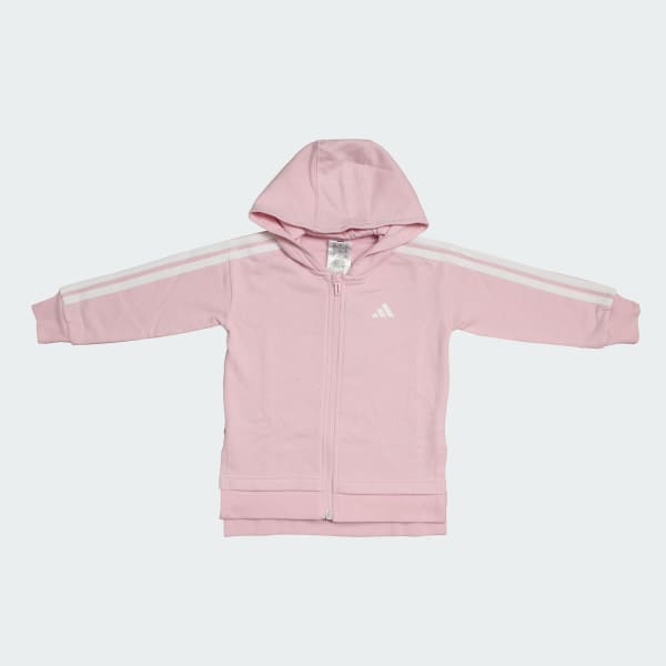 Pink 3 Stripes Full Length Hooded Set Kids