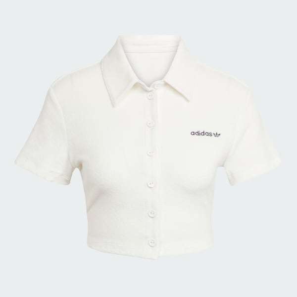 25SS新作スリムフィット【ADIDAS】Towel Button Up Tee adidas Striped Towel Button-Up Tee - White | Free Shipping