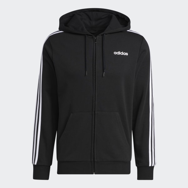 Czerń Essentials 3-Stripes Fleece Hoodie