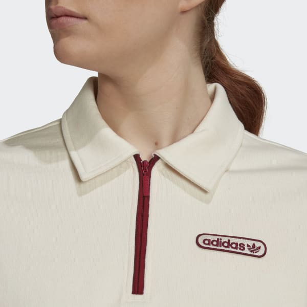 White Crop Zip Polo Shirt CS570